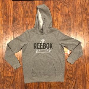 Gray Reebok hoodie with white and black logo